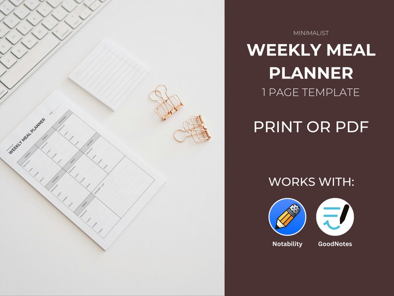 Minimalist Weekly Meal Planner With Grocery List Template, 7 Day Menu ...