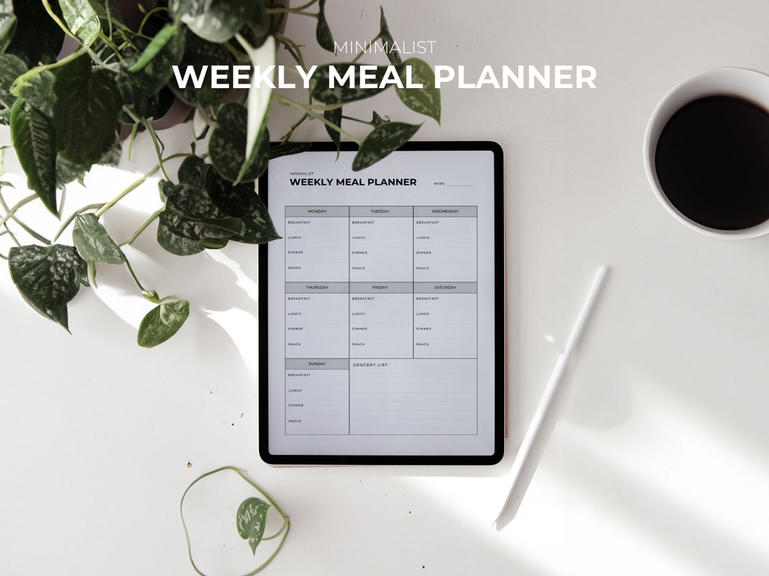 Minimalist Weekly Meal Planner With Grocery List Template, 7 Day Menu ...
