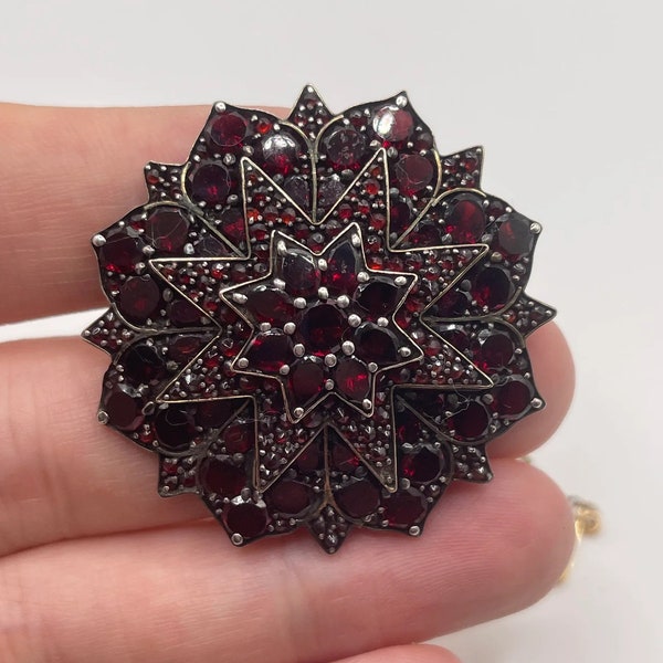 Silver bohemian garnet brooch