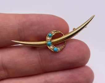 15ct gold turquoise and pearl brooch