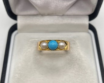 Antique 15ct gold turquoise and pearl ring