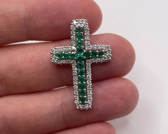 18ct white gold emerald and diamond cross pendant