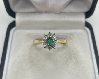 18kt gouden ring met smaragd en diamant