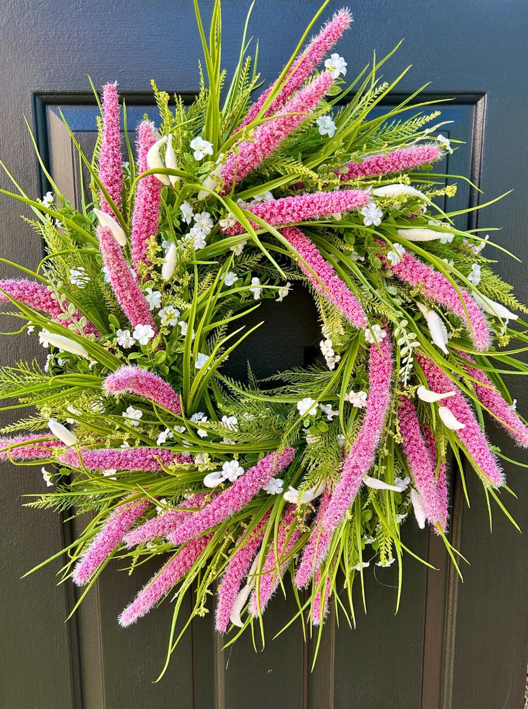 Pink and White Wildflower Wreath, Door Decor, Farmhouse Floral Wreath ...