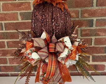 Glittered Pumpkin Fall Floral Arrangement, Autumn Centerpiece, Thanksgiving Table Décor, Fall Entryway decor, Farmhouse Fall Mantel Decor