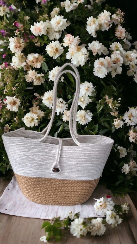 Cotton  Rope Summer Beach Bag,  Straw Tote Bag, Cotton Wicker Bag, Beach Bag, Shoulder Bag, Shopping Basket,  Mother's Day Gifts