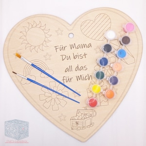 DIY  Malset "Herz" aus Holz, Geschenk für Mama, Bastelset für Kinder, Holzherz zum basteln, Ausmalset für Kinder, Holzherz