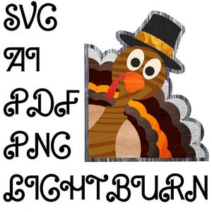 Layered Turkey Peaking Around Corner Thanksgiving SVG File