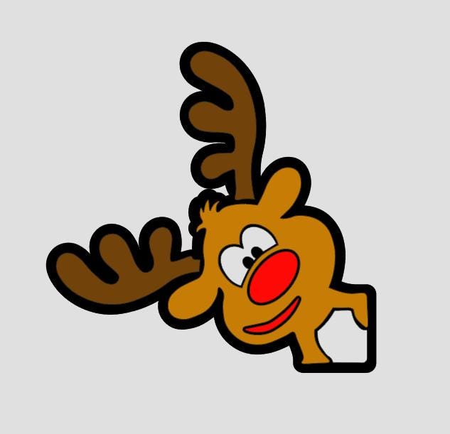 Rudolph The Red Nose Reindeer Peeking around Corner Christmas SVG File