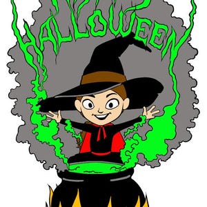 Halloween heks met ketel Happy Halloween zeggen SVG-bestand