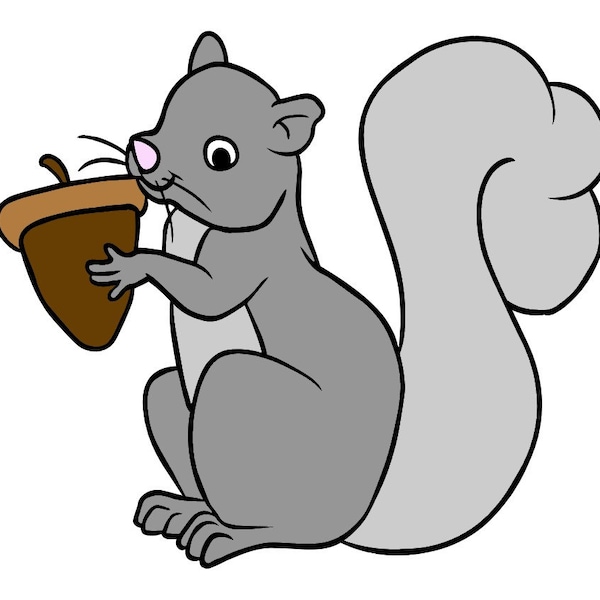 Squirrel Animal with Acorn SVG File Black and White Color