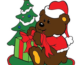 Bear Christmas Tree Present SVG File