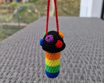 Rainbow mushroom for lip balm - crocheted