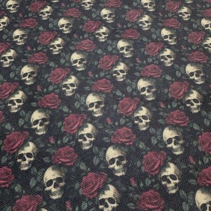 Schwarz-Rote Skull Rose YARD Leder DIY Leder , Kunstleder , Lederstoff , Leder bedruckt , Lederfolie , Digitaldruck