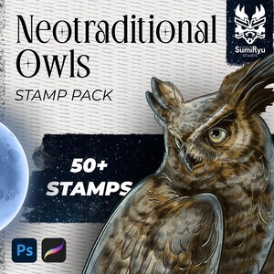 Neotraditional Owls Tattoo | Procreate & Photoshop | Stamps | Stencils | Brushes | Instant Download | High Resolution