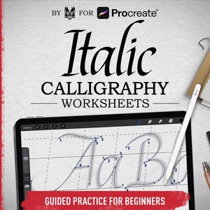 Kurs i kursiv kalligrafi Procreate | Arbetsblad, pensel- och penseldragsguider för iPad | SumiRyu
