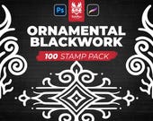 Ornamental Blackwork Tattoo | Procreate & Photoshop | Stamps | Stencils | Brushes | Instant Download | High Resolution