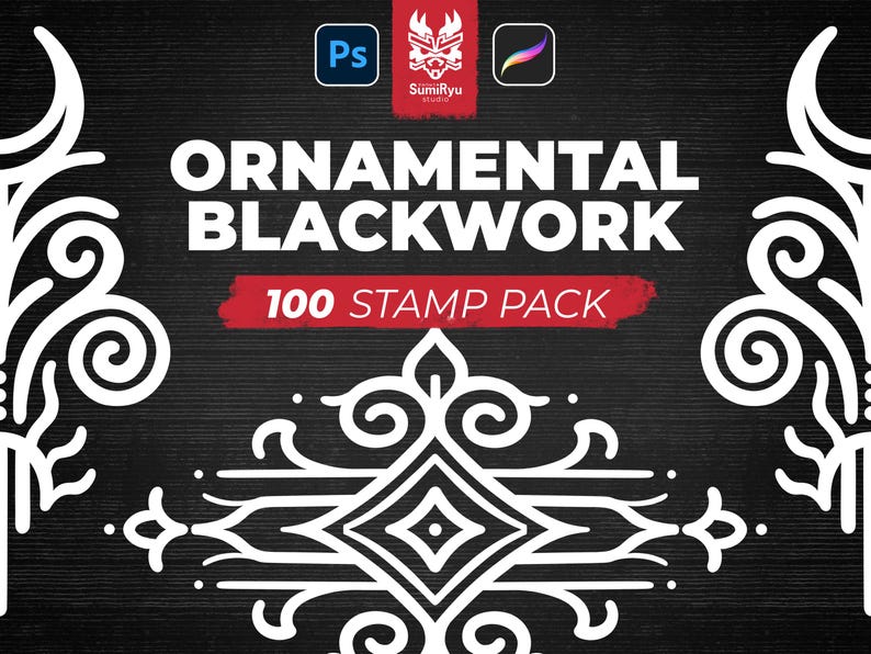 Ornamental Blackwork Tattoo | Procreate & Photoshop | Stamps | Stencils ...