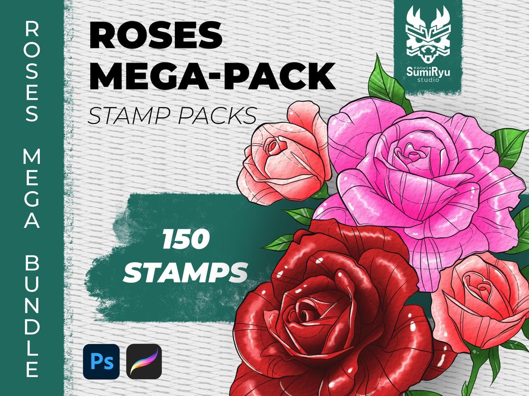 Roses Tattoo Stamps Procreate & Photoshop | Mega Pack | Stamps ...