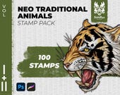 100 Neotraditional Animals Stamps: Procreate & Photoshop Brushes (Bundle 1+2)