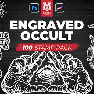 Graverad ockult tatuering | Procreate & Photoshop | Stämplar | Schabloner | Penslar | Direktnedladdning | Hög upplösning