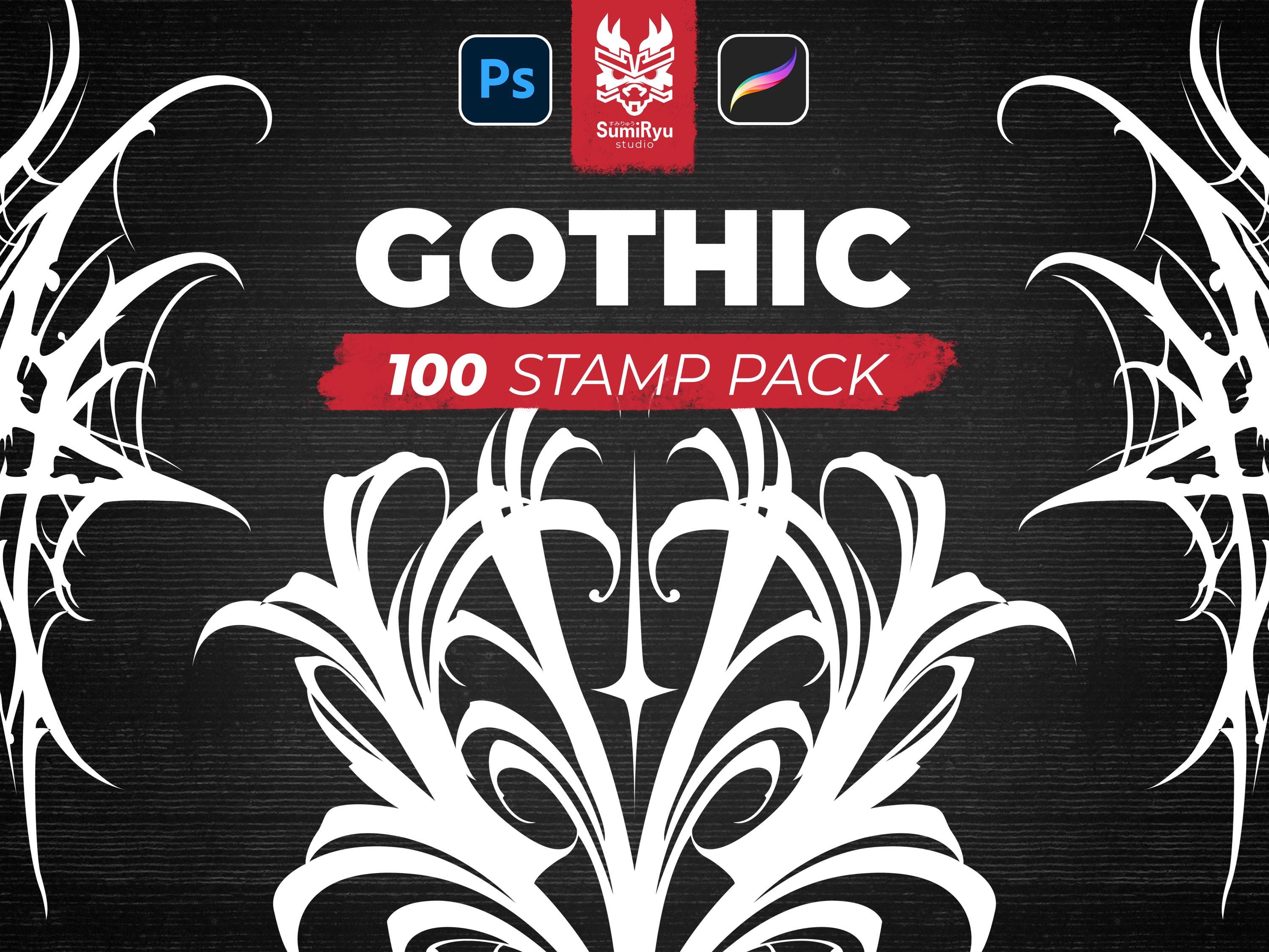 Gothic Tattoo Stamps for Procreate & Photoshop — High-Resolution Brushes, Stencils & Instant Download