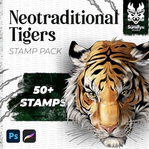 NeoTraditional Tigers Tattoo | Procreate & Photoshop | Stamps | Stencils | Brushes | Instant Download | High Resolution