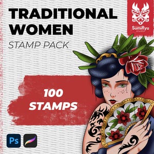 Traditional Women Stamps - Volume 1 | Procreate Stamps / Procreate Stencil / Procreate Brushes / Procreate Tattoo / Photoshop Stamps |