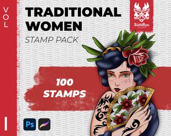 Traditional Women Procreate Stamps: Tattoo & Art Brushes (Volume 1)