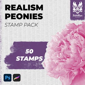 Realism Peonies Stamps Procreate & Photoshop | Stamps | Stencils | Brushes | Instant Download | High Resolution