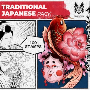 Japanese Tattoo Stamps 1 - Irezumi | Procreate Stamps / Procreate Stencil / Procreate Brushes / Procreate Tattoo / Photoshop Stamps |