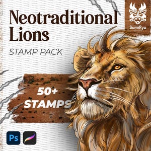 Neotraditional Lions Tattoo | Procreate & Photoshop | Stamps | Stencils | Brushes | Instant Download | High Resolution