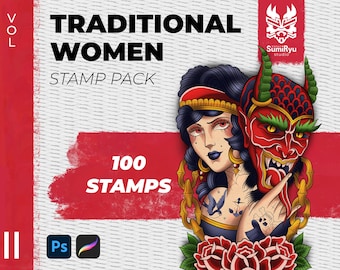 Traditional Women Procreate Stamps: Tattoo Art (Volume 2)