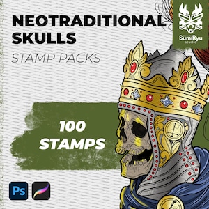 Neotraditional Skulls Stamps: Procreate Tattoo Brushes (Bundle 1+2)