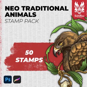 Neotraditional Animals Stamps - Volume 1 | Procreate Stamps / Procreate Stencil / Procreate Brushes / Procreate Tattoo / Photoshop Stamps |