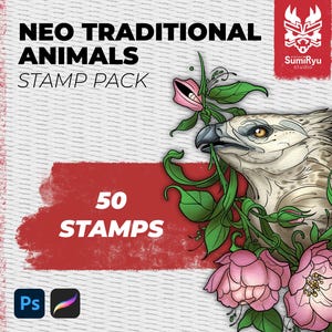 Neotraditional Animals Stamps - Volume 2 | Procreate Stamps / Procreate Stencil / Procreate Brushes / Procreate Tattoo / Photoshop Stamps |