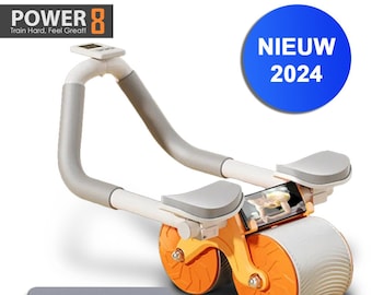 Power-8 Ab roller 2 Naranja: Rodillo de rueda abdominal para músculos abdominales | Rodillo AB multifuncional con temporizador y rebote automático