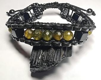 Men&#39;s Protection Bracelet, Green Garnet, Black Agate, Hematite, Inner Strength | Balance | Anchoring