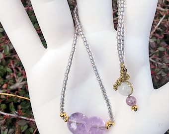 Collar de amatista y perla japonesa, piedra de nacimiento de febrero, joyería hecha a mano, joyería de verano, 43 cm