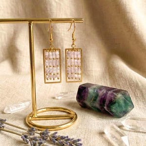 Rectangular Kunzite Earrings, Soothing and Feminine Jewelry, Chic, Minimalist, Art Deco