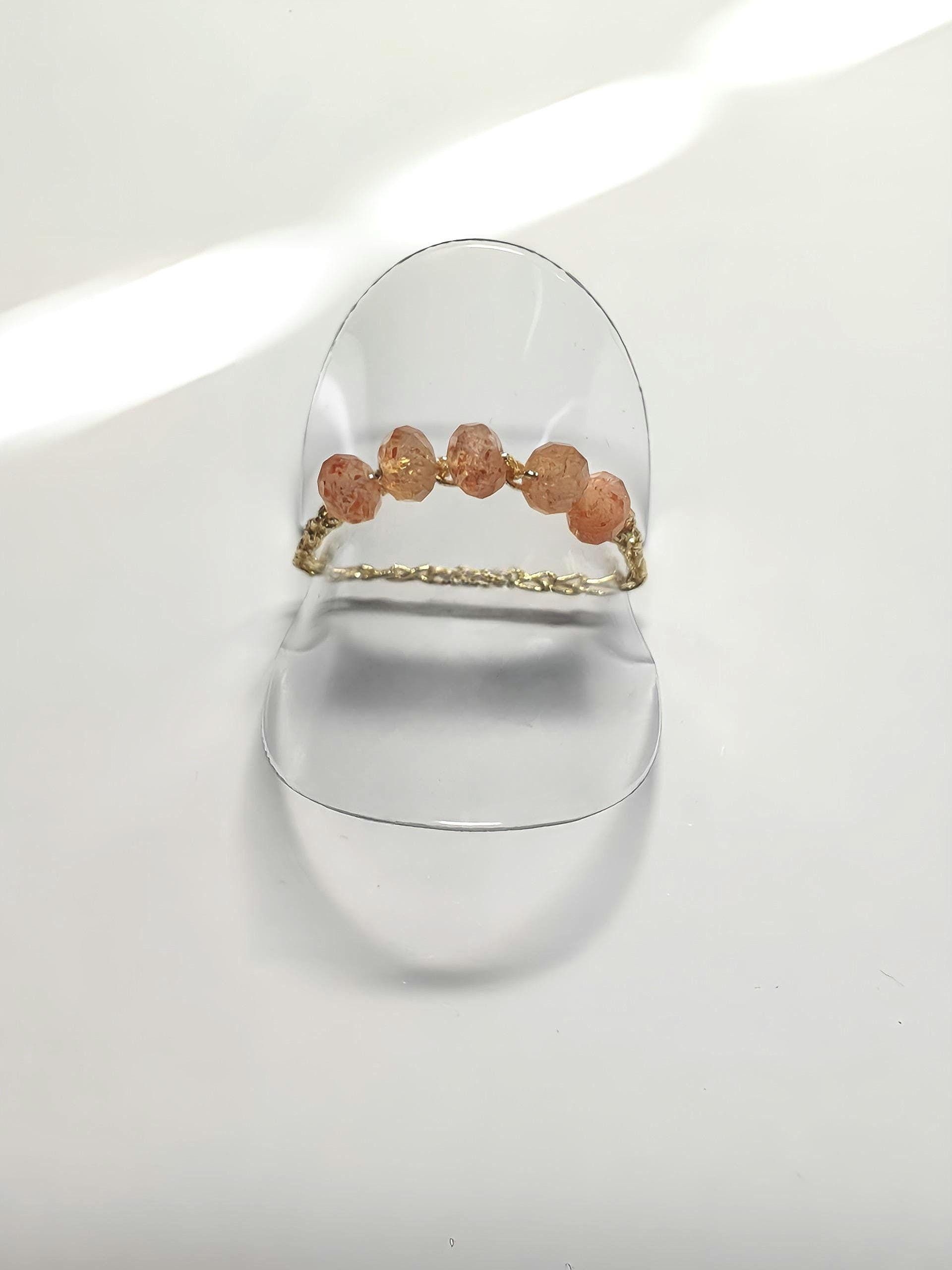 Anillo de Piedra Solar Flexible para Confianza, Vitalidad y Optimismo, Heliolita, Joyería Hecha a Mano en Piedras Naturales