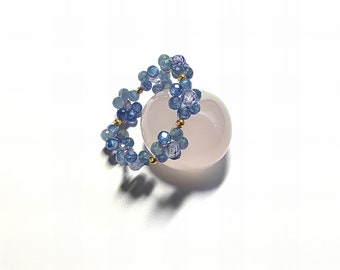 Anillo floral de cianita, cianita, margarita, margarita, joyería de piedra, anillo, libre de metal, chakras / Calma | Comunicación |