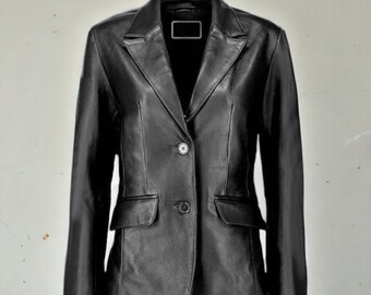 Women Classic Leather Blazer, Casual Long Sleeves Coat, Suit Style Leather Jacket Gift For Her