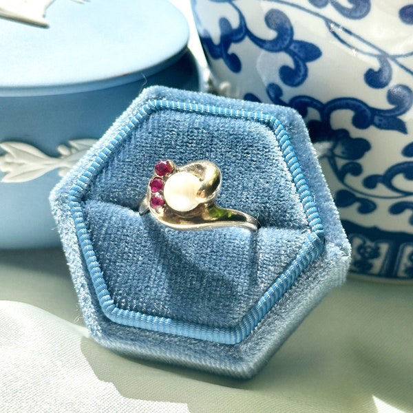 vintage Ruby and Pearl statement ring - 10k solid ring