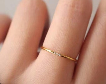 Stacking Ring / 14k Gold Diamond Wedding Band / Diamond Ring / Eternity Band / Stackable Ring / Gold Ring / Thin Gold Ring / Bridal Jewelry