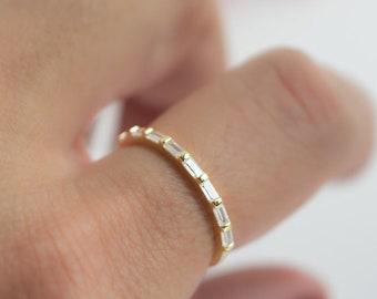 Half Eternity Wedding Band 14K Gold Unique Baguette Cut Moissanite Wedding Band Vintage Stacking Ring Matching Bridal Ring Promise Gifts