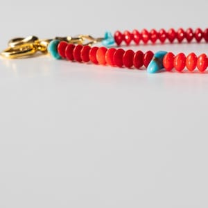 Red Coral Turquoise Bracelet: Tibetan Style Hook, Handmade in USA