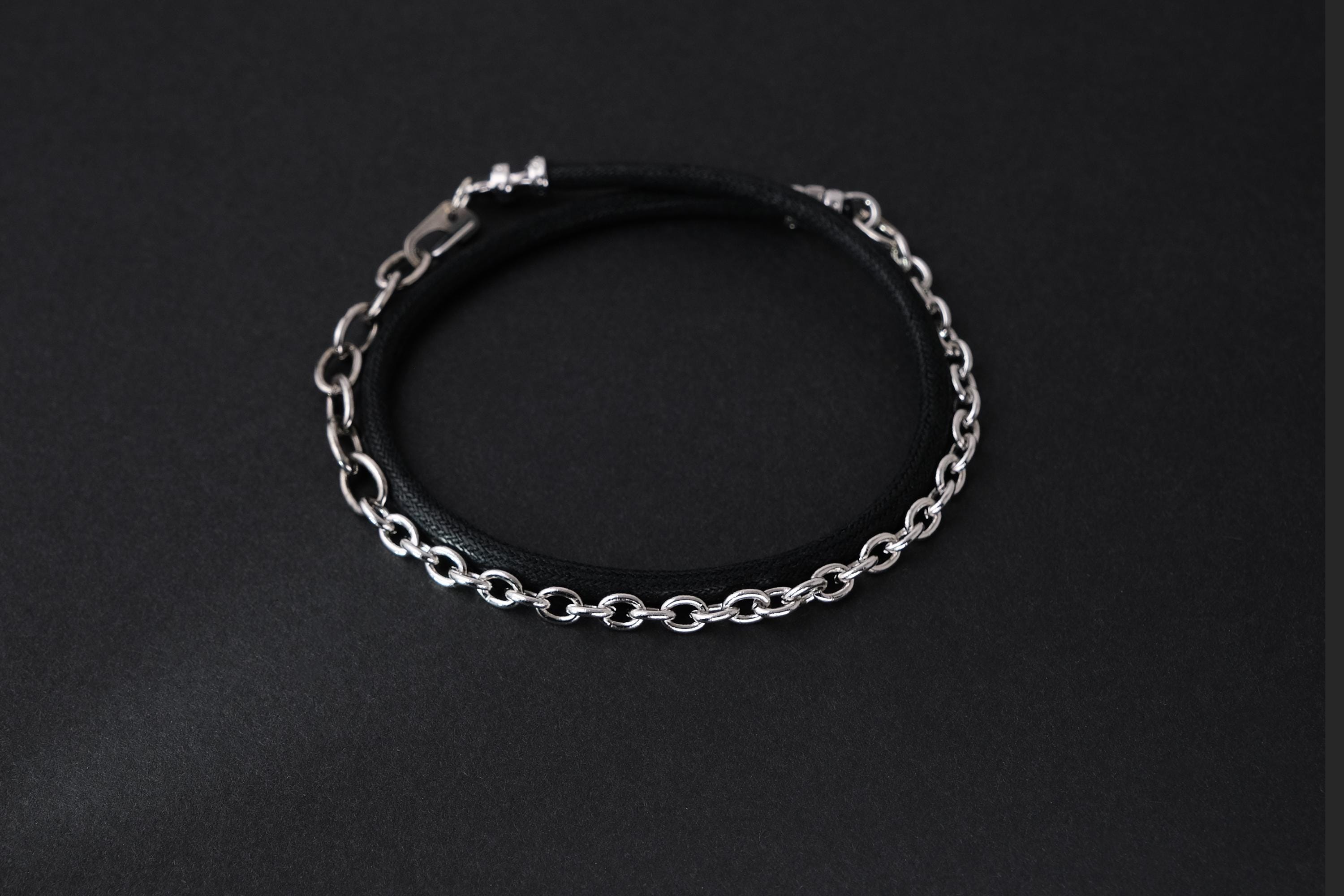 Black Cord & Silver Chain Bracelet: Minimalist Unisex Jewelry