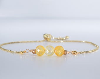 Handmade Citrine Bracelet: Gold Plated Adjustable Chain, USA Made
