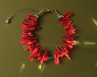 Red Coral Bracelet: Gold Plated Chain, Handmade in USA